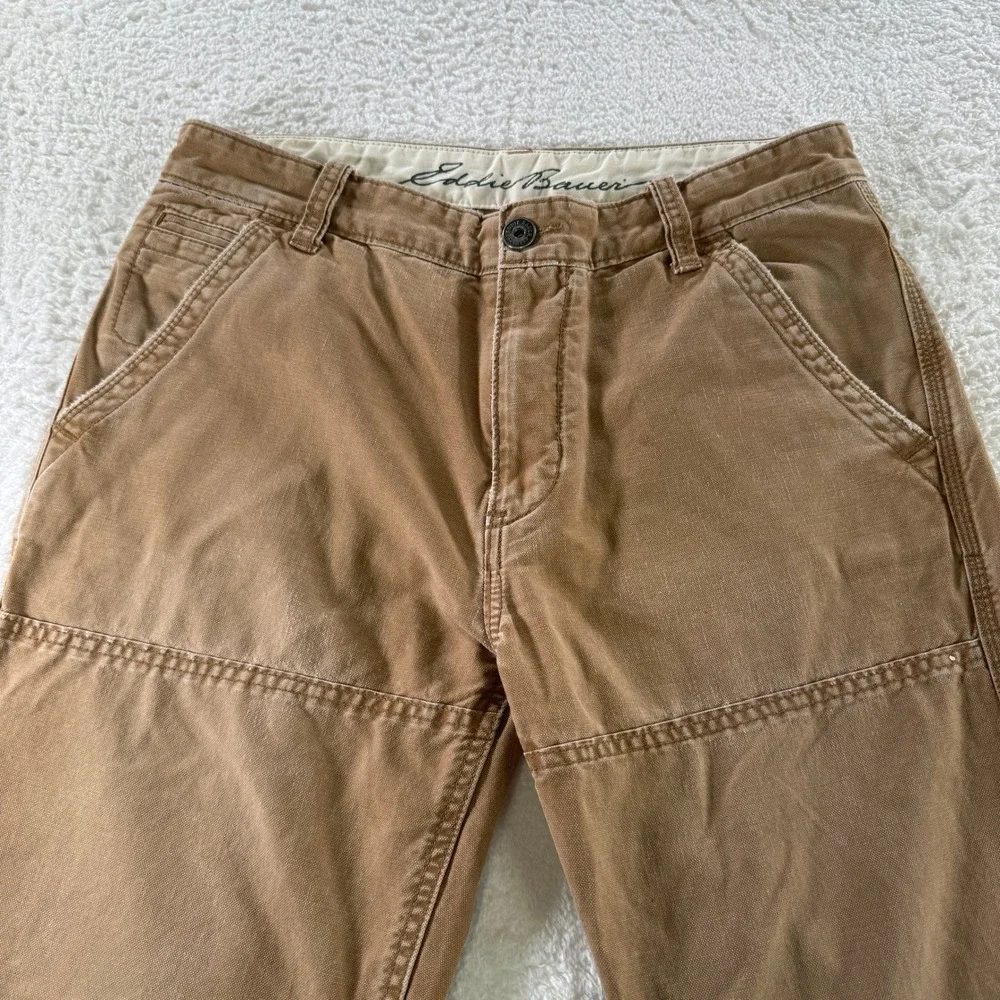Eddie Bauer Pants Men's 34x32 Brown Canvas‎ Tan Beige Work Khaki Double Knee